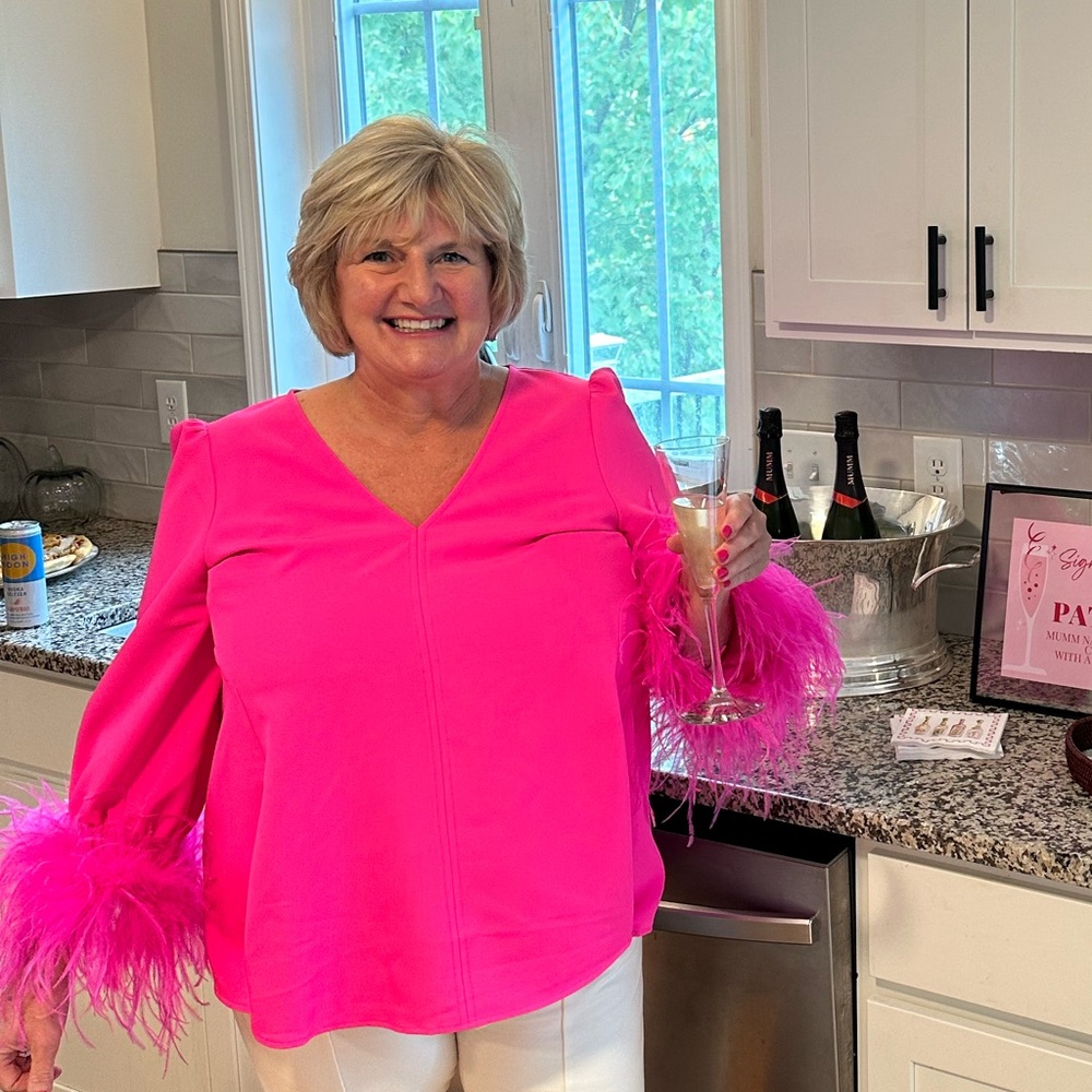 Tuckernuck Hot Pink Feather Cuff Blouse